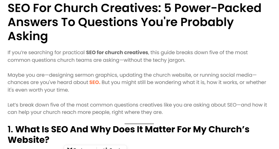 seo for church creatives